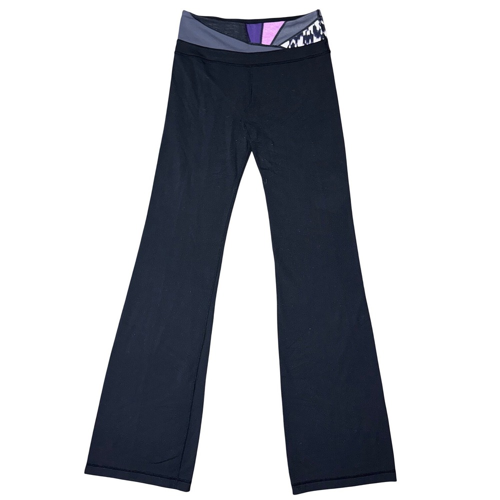 Lululemon Groove Pant Black Purple Geometric Crossover Waist Flare Yoga Pants